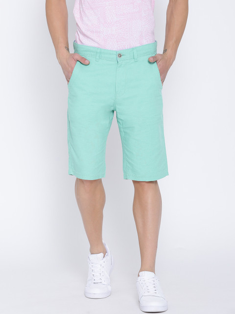 

United Colors of Benetton Men Sea Green Solid Slim Fit Shorts