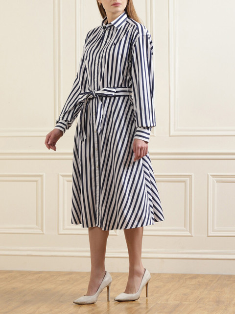 

Polo Ralph Lauren White & Navy Blue Striped A-Line Dress