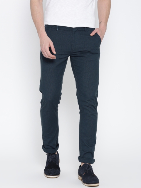 

United Colors of Benetton Men Navy Solid Slim Casual Trousers, Navy blue