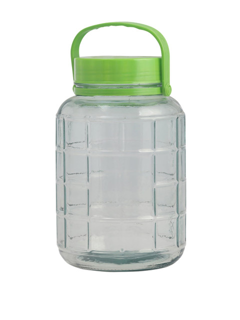 

Home Centre Transparent & Green Solid Glass Jar With Handle
