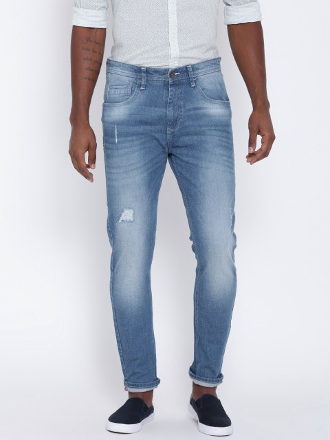 

United Colors of Benetton Men Blue Carrot Fit Mildly Distressed Stretchable Jeans