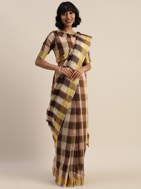 

KALINI Multicoloured Checked Pure Cotton Saree, Multi