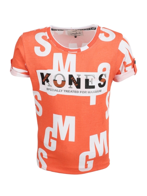 

V-Mart Boys Orange Typography Printed Extended Sleeves Applique T-shirt