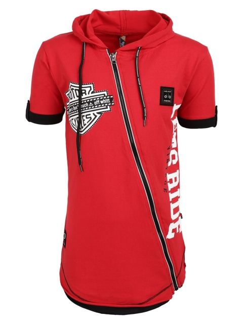 

V-Mart Boys Red Typography Colourblocked Mandarin Collar Applique T-shirt