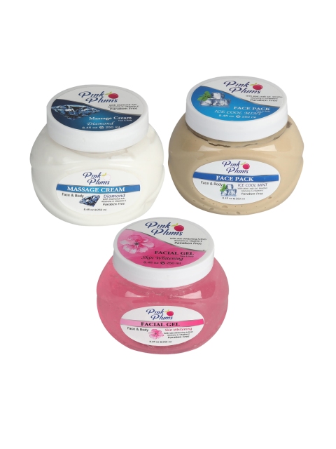 

Pink Plums Skin Care Kit - Massage Cream - Face Pack - Facial Gel - 250ml each, White
