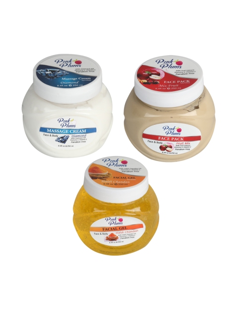 

Pink Plums Diamond Massage Cream - Fruit Mix Face Pack - Haldi Chandan Facial Gel, White