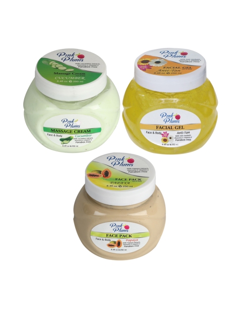 

Pink Plums Cucumber Massage Cream - Anti Tan Facial Gel - Papaya Face Pack, Green