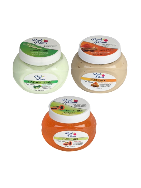 

Pink Plums Cucumber Massage Cream - Haldi Chandan Face Pack - Papaya Facial Gel, Green