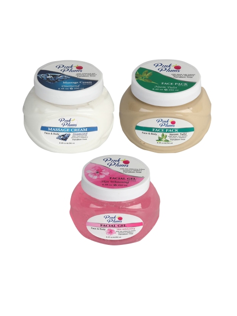 

Pink Plums Paraben Free Massage Cream-Face Pack-Facial Gel Combo - 250 ml Each, White