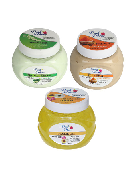 

Pink Plums Cucumber Massage Cream - Haldi Chandan Face Pack - Anti Tan Facial Gel, Green