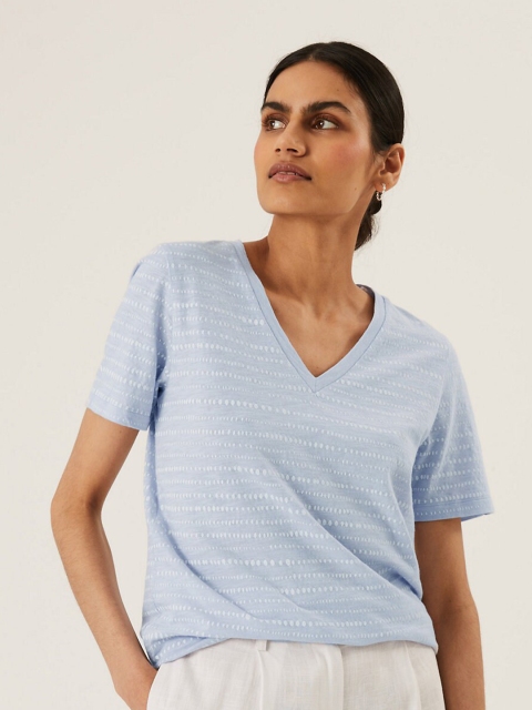 

Marks & Spencer Women Blue V-Neck T-shirt