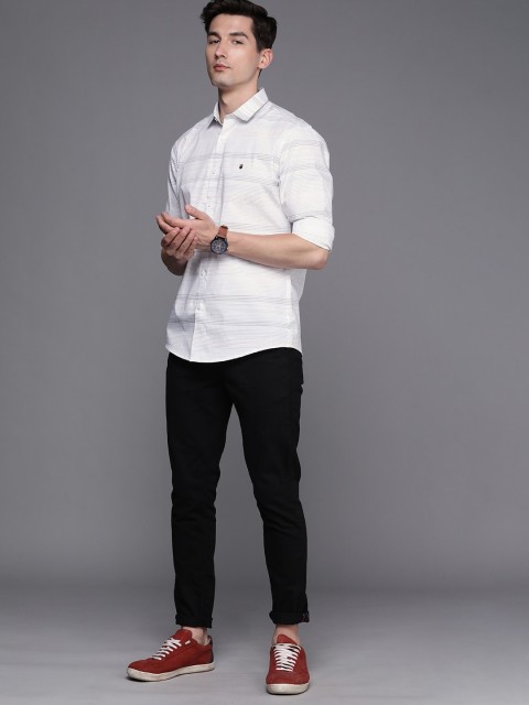 

Louis Philippe Jeans Men White Slim Fit Striped Casual Shirt