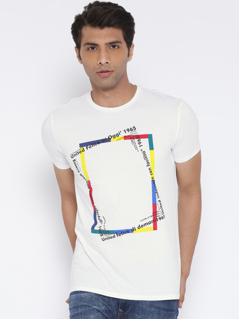 

United Colors of Benetton Men White Printed Round Neck T-shirt