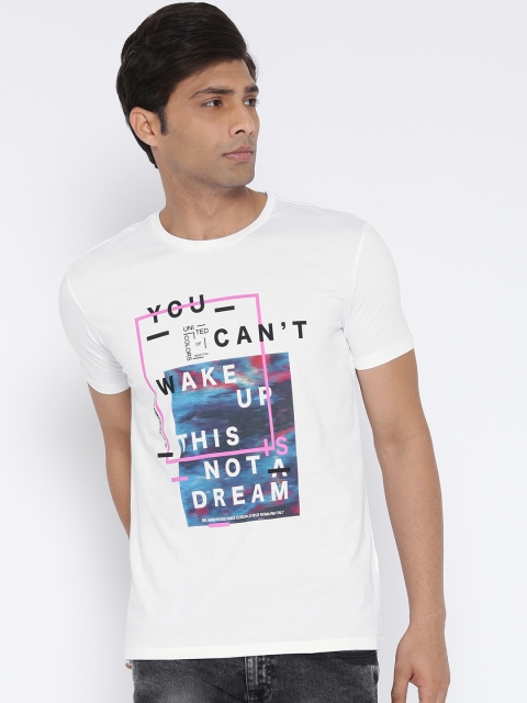 

United Colors of Benetton Men White Printed Round Neck T-shirt