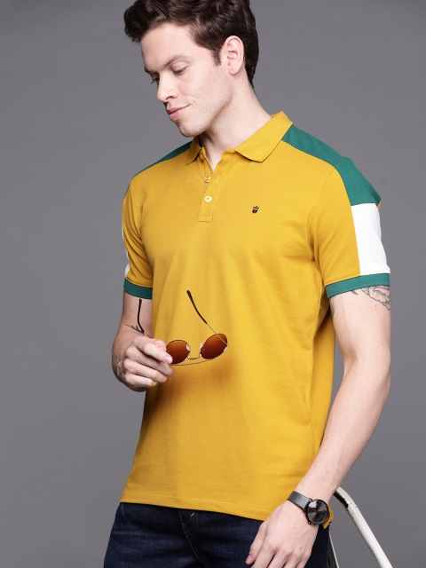 

Louis Philippe Jeans Men Mustard Yellow Solid Polo Collar Pure Cotton T-shirt