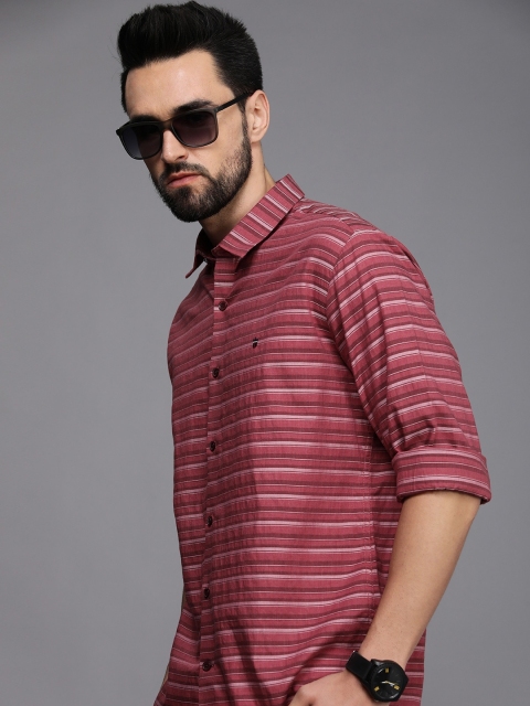 

Louis Philippe Sport Men Dark Pink Striped Pure Cotton Slim Fit Casual Shirt
