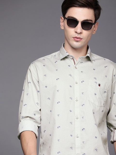 

Louis Philippe Sport Men Off-White & Grey Slim Fit Printed Pure Cotton Casual Shirt