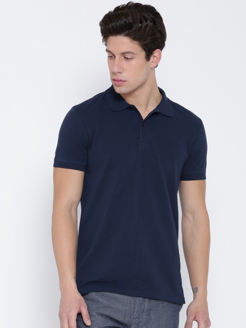 

United Colors of Benetton Men Navy Blue Solid Polo Collar T-shirt