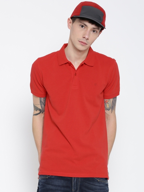 

United Colors of Benetton Men Red Solid Polo Collar T-shirt