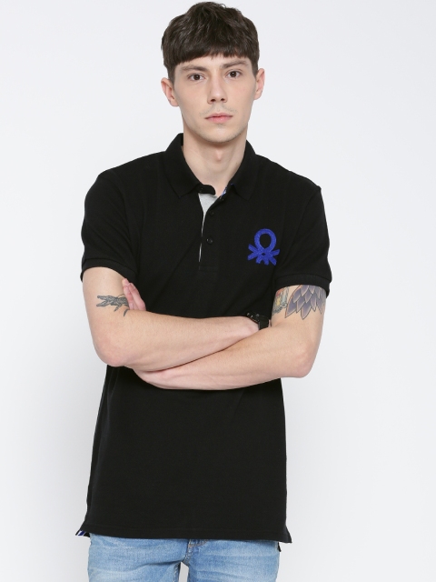 

United Colors of Benetton Men Black Solid Polo Collar T-shirt