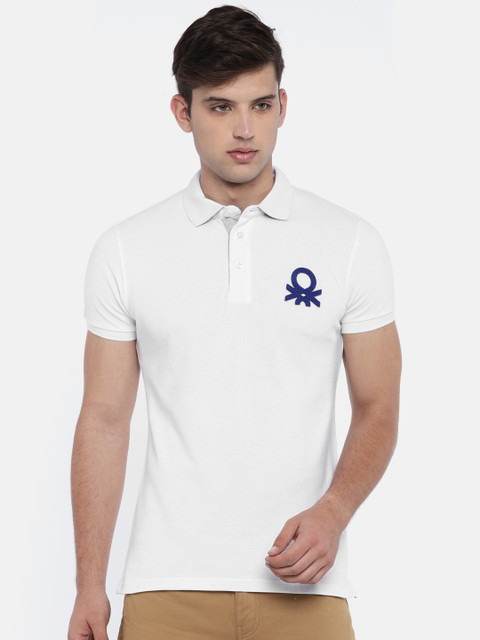 

United Colors of Benetton Men White Solid Polo Collar T-shirt