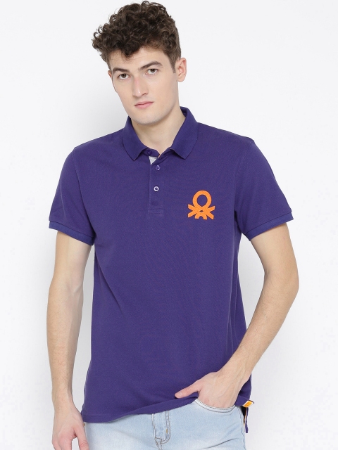 

United Colors of Benetton Men Purple Solid Polo Collar T-shirt