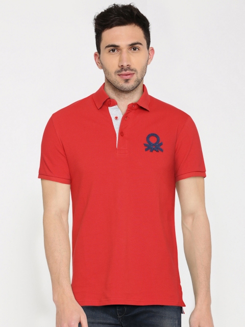 

United Colors of Benetton Men Red Solid Polo Collar T-shirt