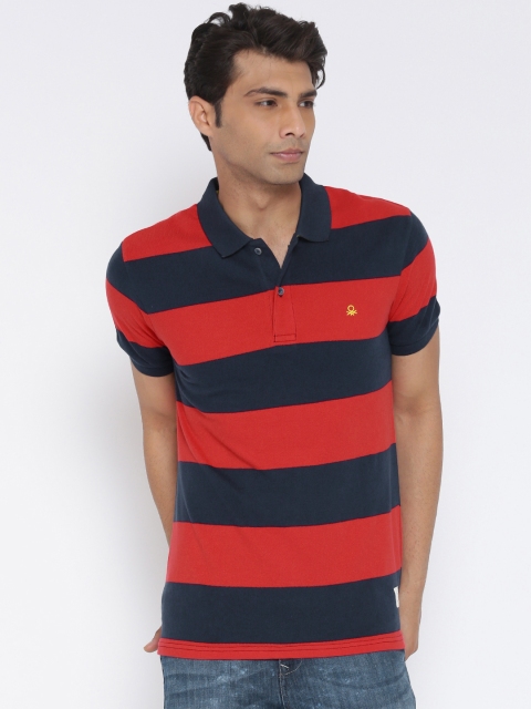 

United Colors of Benetton Men Red Striped Polo Collar T-shirt