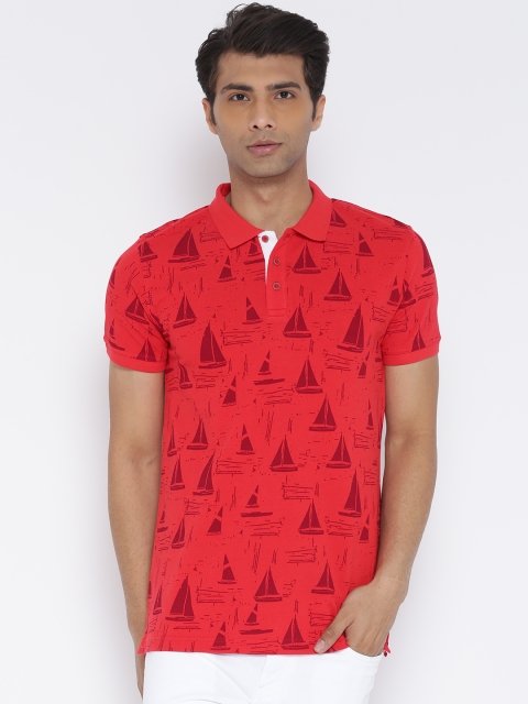 

United Colors of Benetton Men Red Printed Polo Collar T-shirt