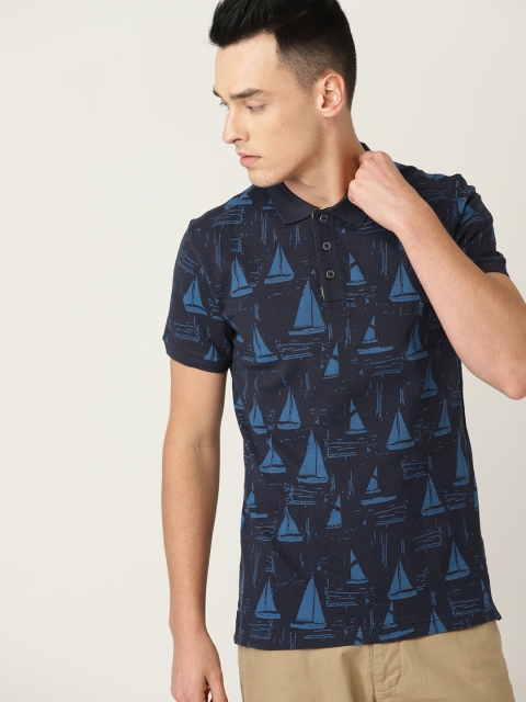 

United Colors of Benetton Men Navy Printed Polo Collar T-shirt, Navy blue