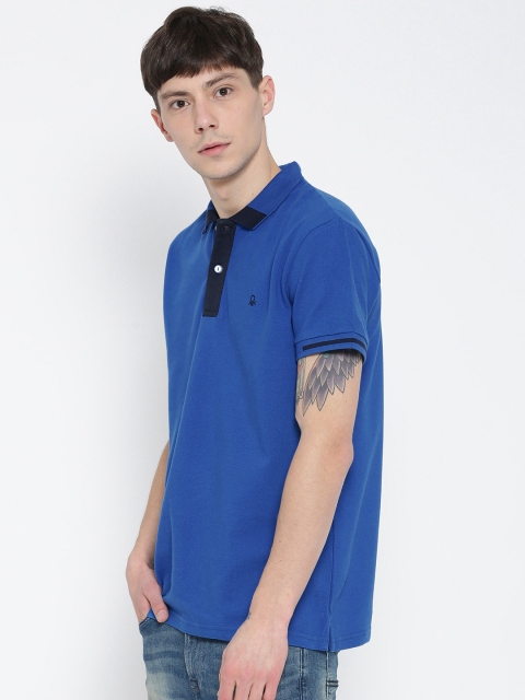 

United Colors of Benetton Men Blue Solid Polo Collar T-shirt