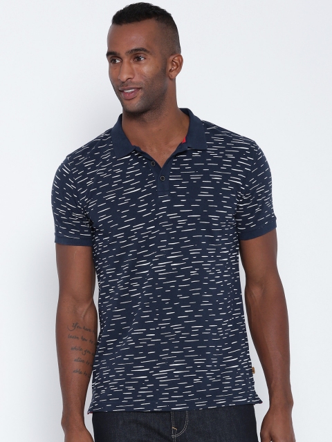 

United Colors of Benetton Men Navy Printed Polo Collar T-shirt, Navy blue