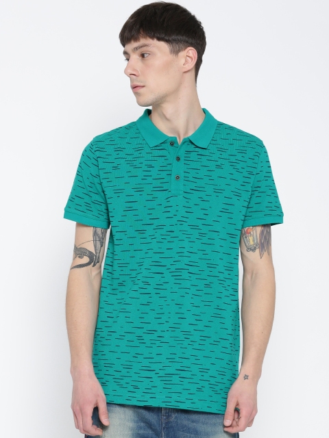 

United Colors of Benetton Men Green Printed Polo Collar T-shirt