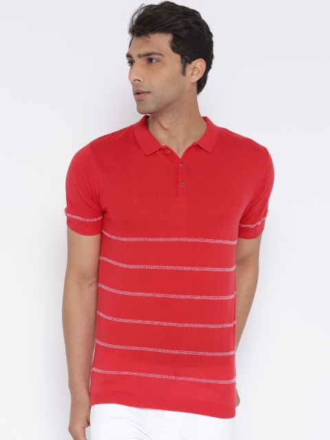 

United Colors of Benetton Men Red Striped Polo Collar T-shirt