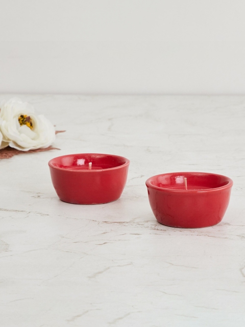 

Home Centre Set of 2 Red Colour Connect Ceramic Cranberry Diya Candles