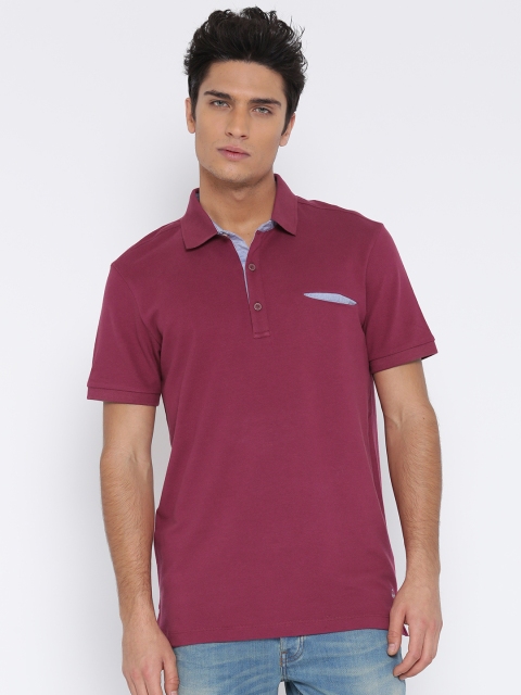 

United Colors of Benetton Men Magenta Solid Polo Collar T-shirt