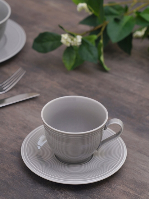 

Pure Home and Living Set of 6 Grey Textured Porcelain Glossy Cups and Saucers