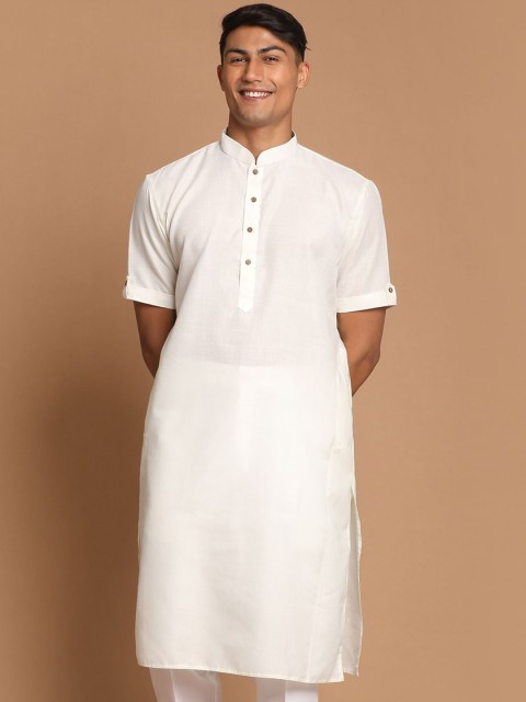 

VASTRAMAY Men Cream-Coloured Solid Kurta