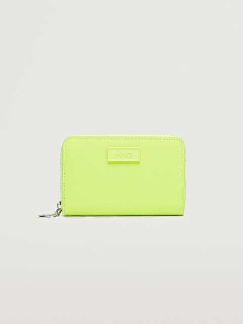 

MANGO Women Neon Green Textured Zip Around Wallet, Fluorescent green