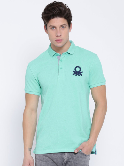 

United Colors of Benetton Men Sea Green Solid Polo Collar T-shirt