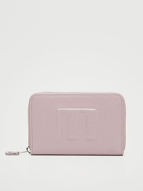 

MANGO Women Lilac Solid Brand Logo Embossed Zip Around Wallet, Lavender