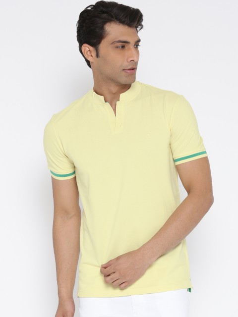 

United Colors of Benetton Men Yellow Solid Stand Collar T-shirt