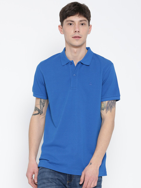 

United Colors of Benetton Men Blue Solid Polo Collar T-shirt