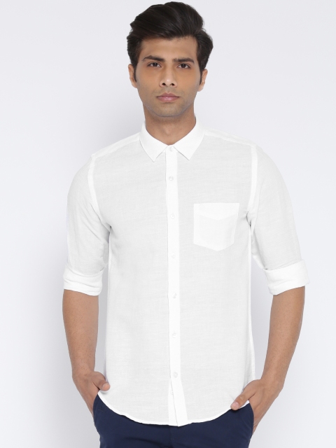 

United Colors of Benetton Men White Solid Casual Shirt