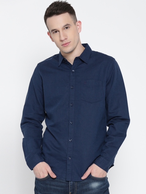 

United Colors of Benetton Men Navy Blue Solid Casual Shirt