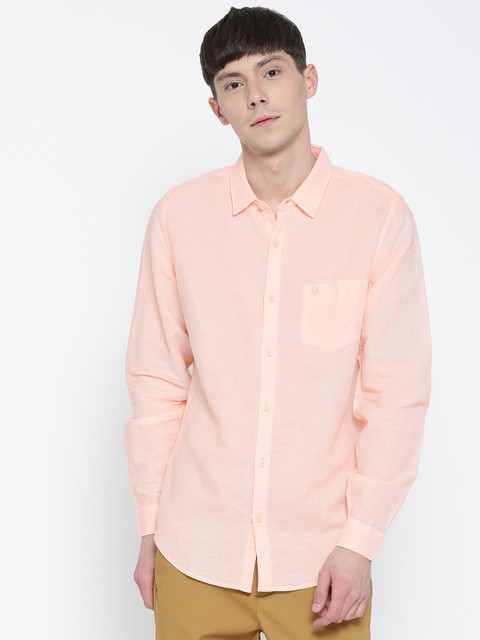 

United Colors of Benetton Men Peach-Coloured Solid Casual Shirt