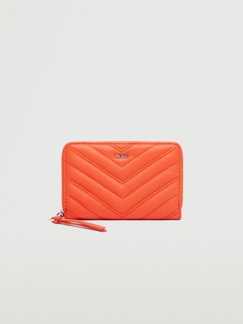 

MANGO Women Orange Quilted Zip Around Wallet