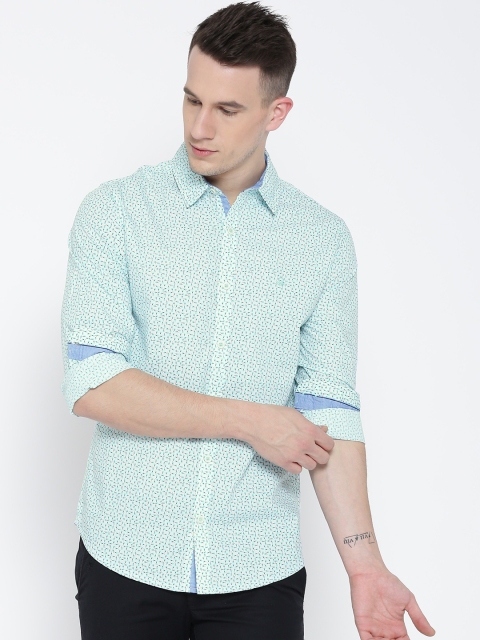 

United Colors of Benetton Men White & Green Printed Casual Shirt