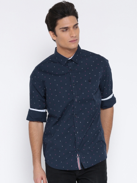 

United Colors of Benetton Men Navy Printed Casual Shirt, Navy blue