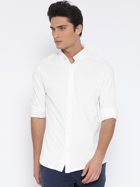 

United Colors of Benetton Men White Solid Casual Shirt